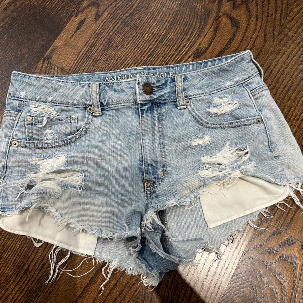 American Eagle Outfitters Light Blue Distressed Jean Shorts